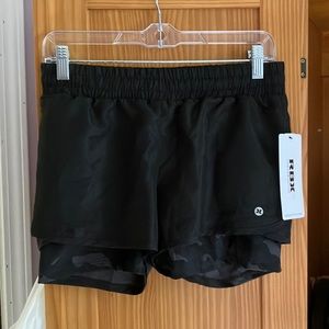 RBX Black Double-Layered Athletic Shorts
